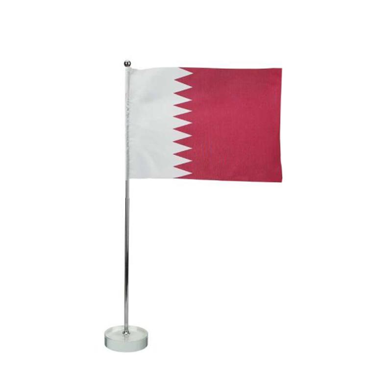 Qatar Flag with Metal Pole and Glass Base